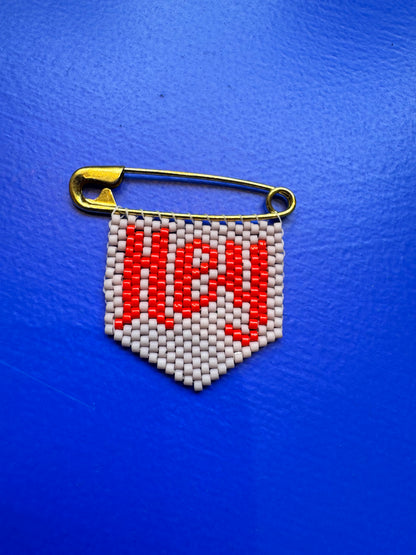 'Hey' Woven Bead Pin Brooch
