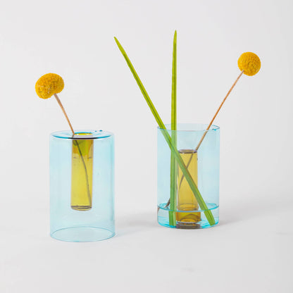 Duo Tone Small Reversible Vase in Blue & Yellow