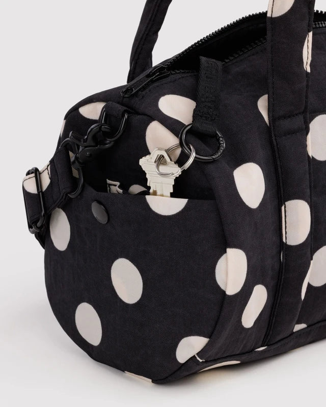Baggu Nylon Duffle Bag in Black & Cream Polka Dot