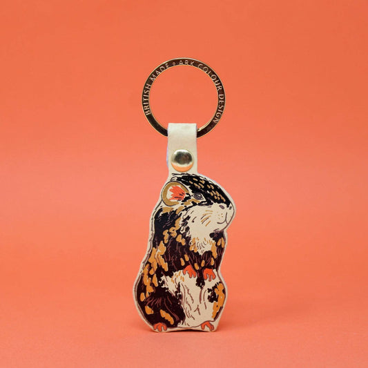 Guinea Pig Leather Keyring in Cream