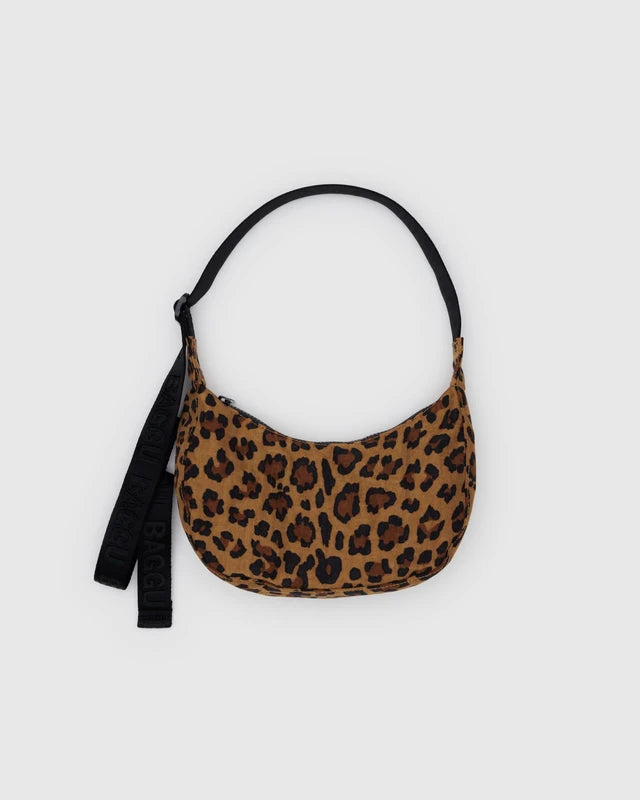 Baggu Small Nylon Crescent Bag in Leopard