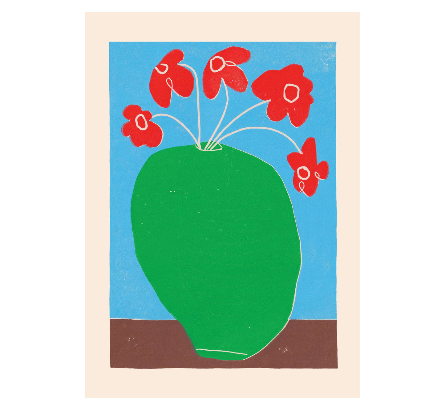 Red Flowers, Green Vase A3 Art Print