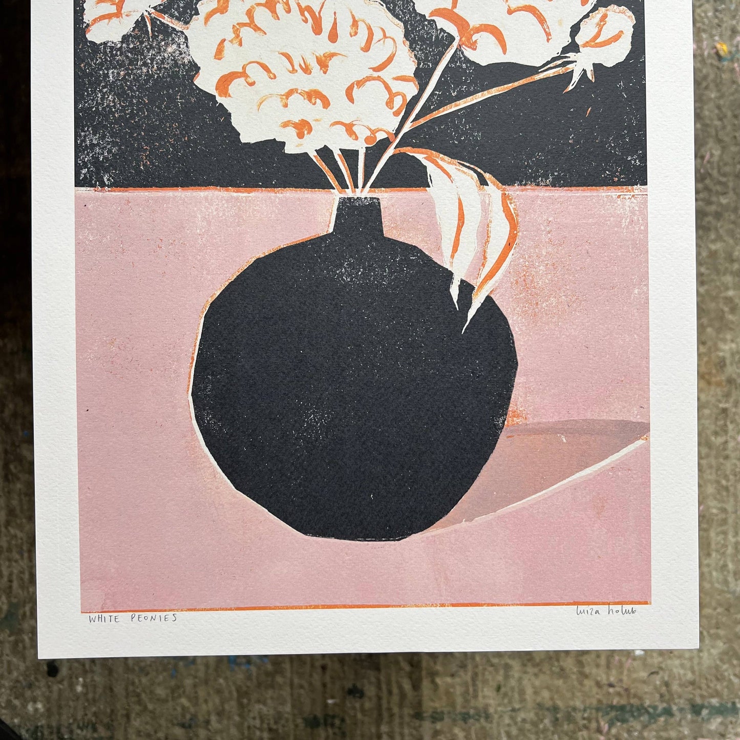 White Peonies A3 Art Print