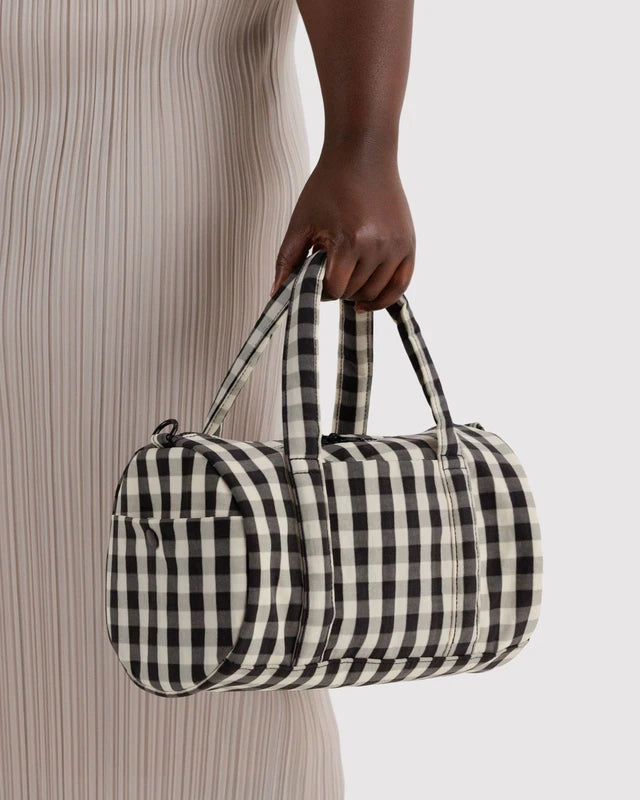 Baggu Nylon Duffle Bag in Black & Cream Gingham