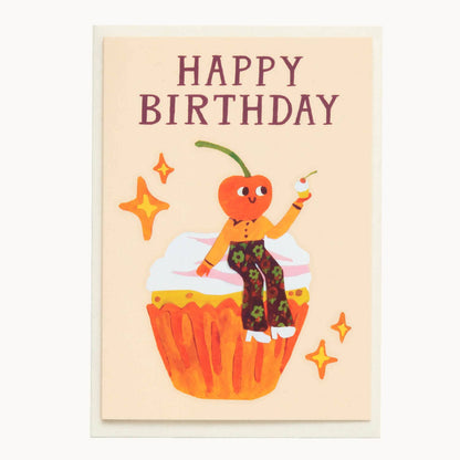 Cherry Cupcake Happy Birthday Card
