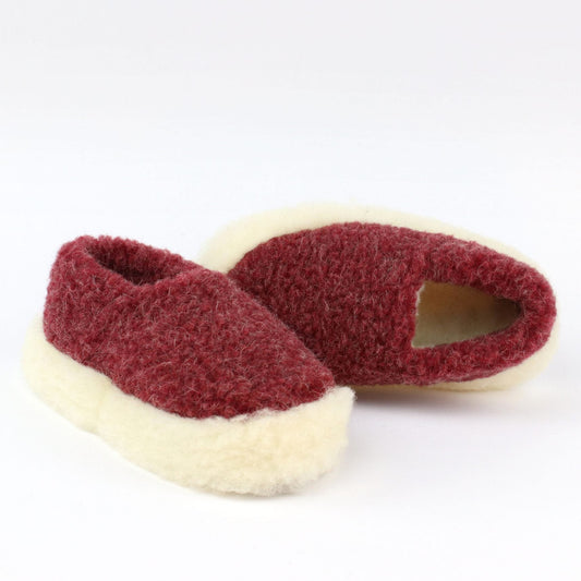 Siberian Wool Slippers in Dark Red