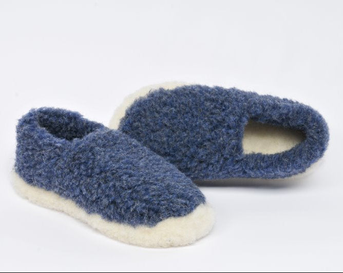 Siberian Wool Slippers in Dark Blue