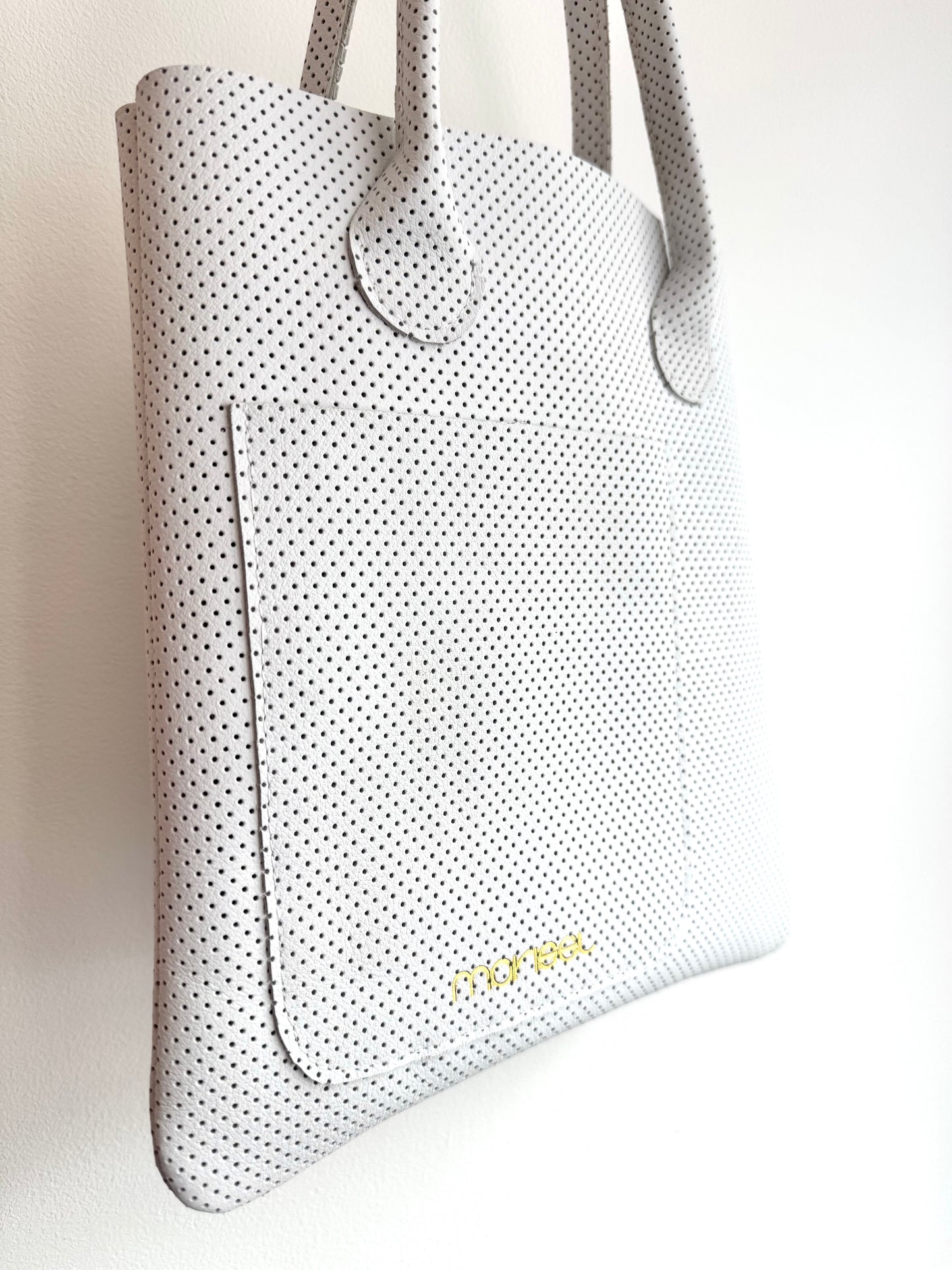 Mini Tote Bag in Perforated White Leather