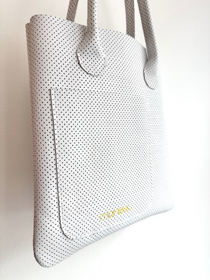 Mini Tote Bag in Perforated White Leather