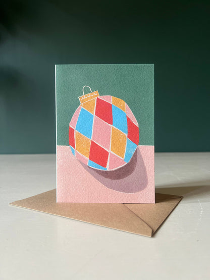 Harlequin Bauble Christmas Card
