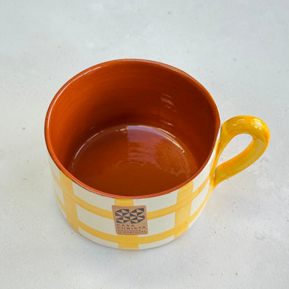 Yellow Grid Flat Mug