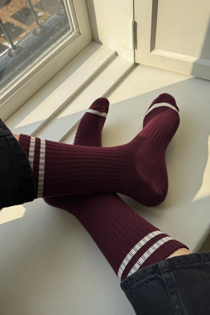 Extended Boyfriend Socks in Maroon