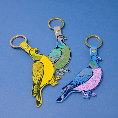 Feral Pigeon Leather Keyring