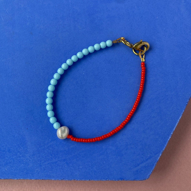 Two Tone Bracelet in Red & Turquoise