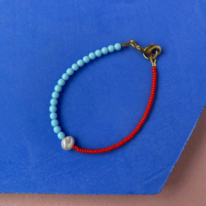 Two Tone Bracelet in Red & Turquoise