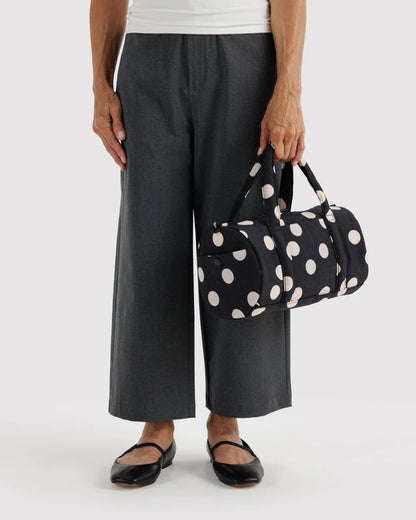 Baggu Nylon Duffle Bag in Black & Cream Polka Dot