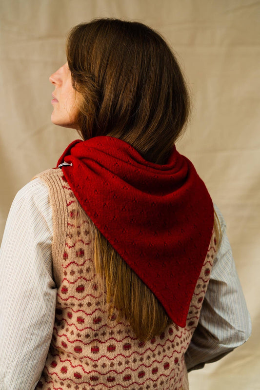 Pointelle Lambswool Neckerchief in Red