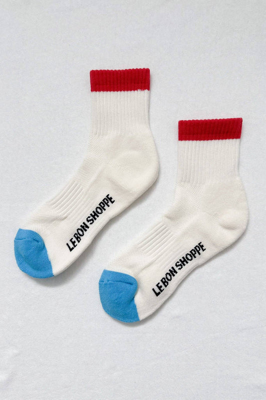 Colour Block Girlfriend Socks in Blue & Red