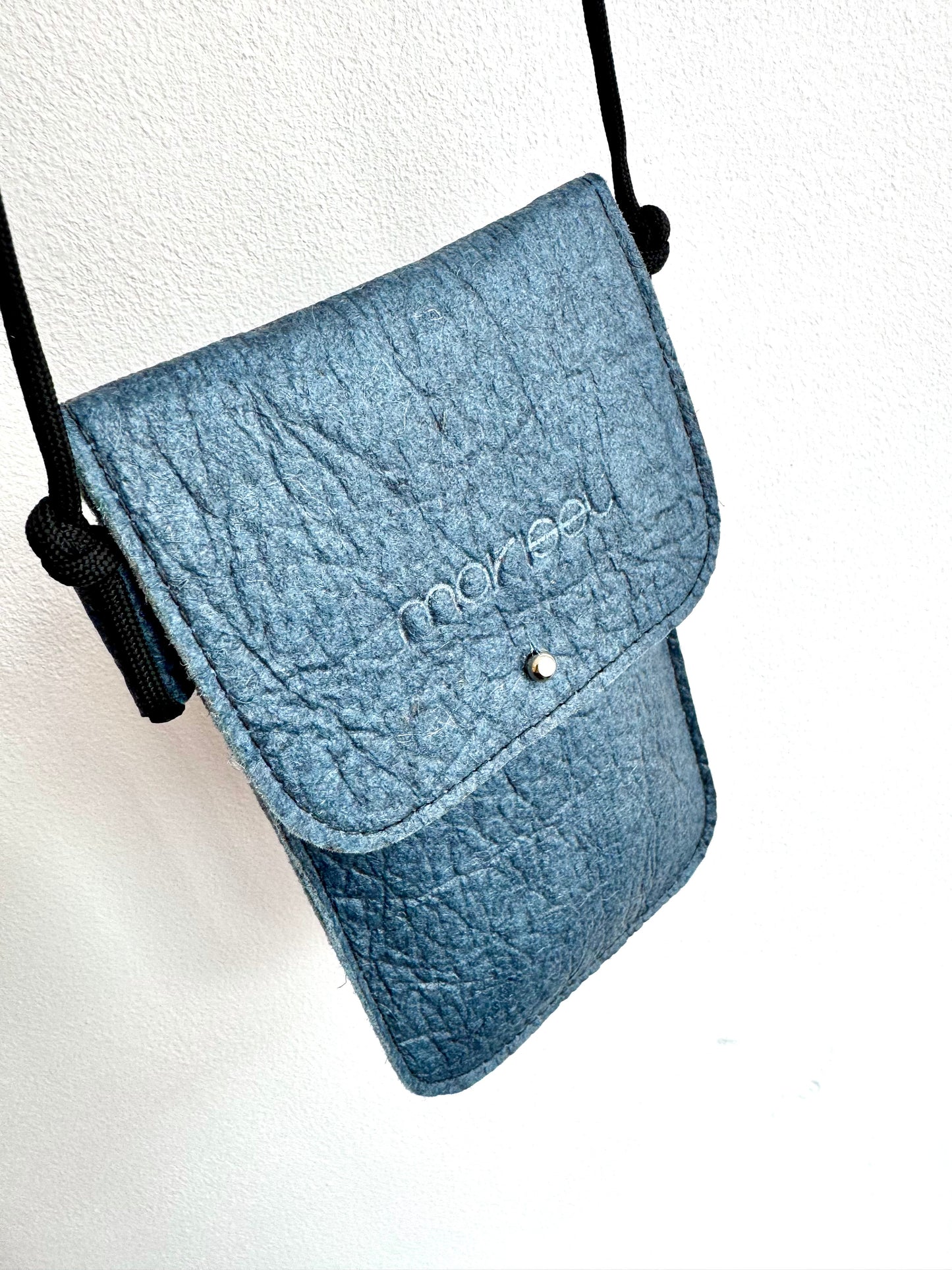 Piñatex Vegan Leather Cross Body Phone Pouch in Blue