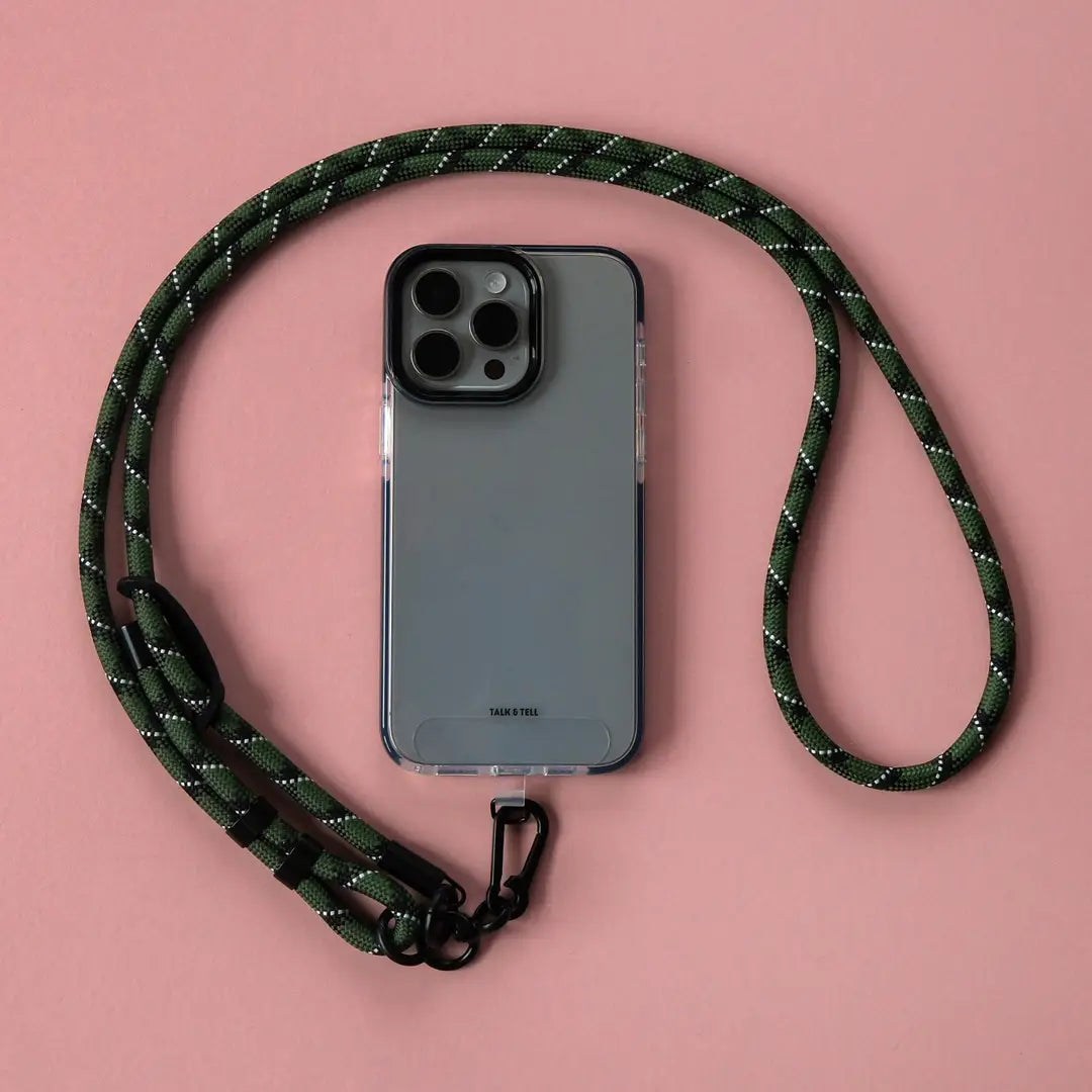 Crossbody Lanyard Phone Strap in Green & Black Stripe
