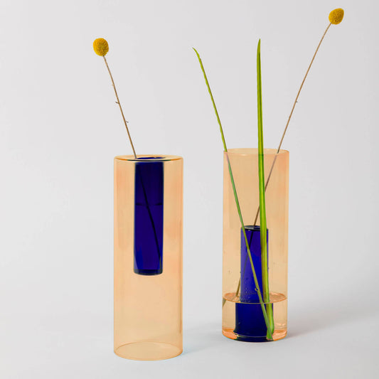 Duo Tone Large Reversible Vase in Peach & Cobalt