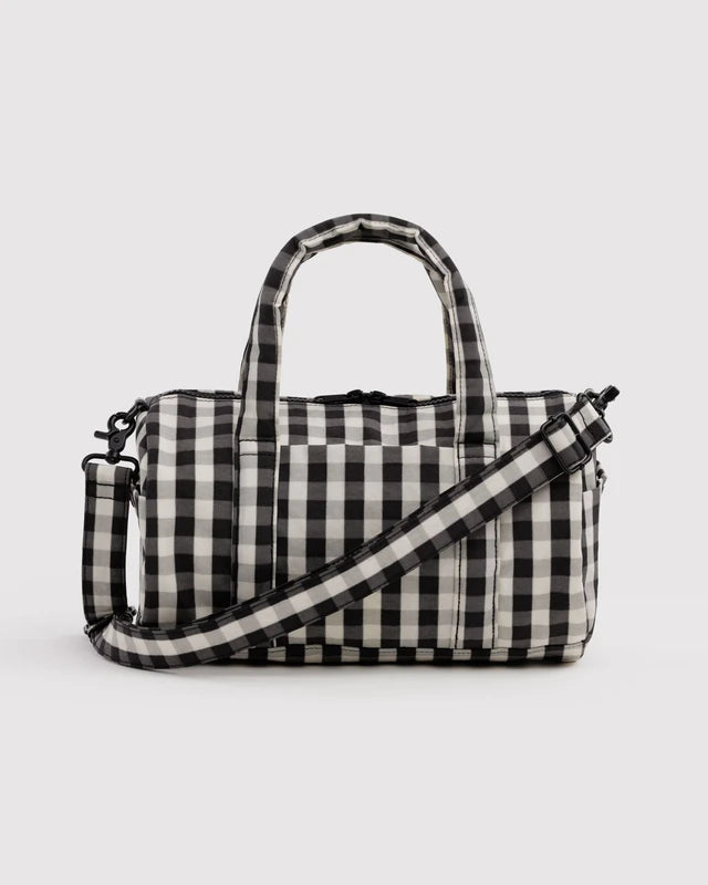Baggu Nylon Duffle Bag in Black & Cream Gingham