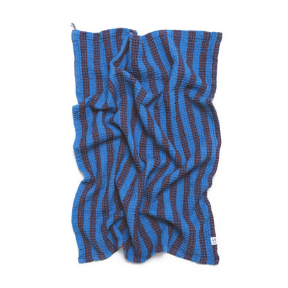 Cotton Waffle Tea Towels Pack of 2 in Cobalt & Ivory Stripe