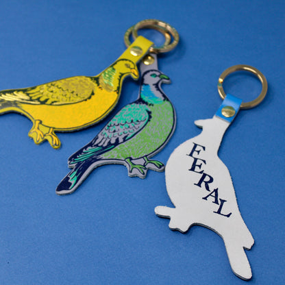 Feral Pigeon Leather Keyring