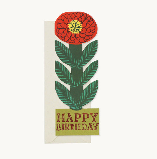 Tall Red Flower Birthday Card