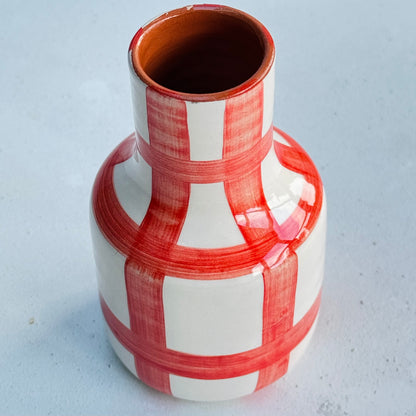 Red Grid Mini Carafe Vase