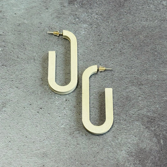 3D Printed Long Oval Hoop Earrings in Cream