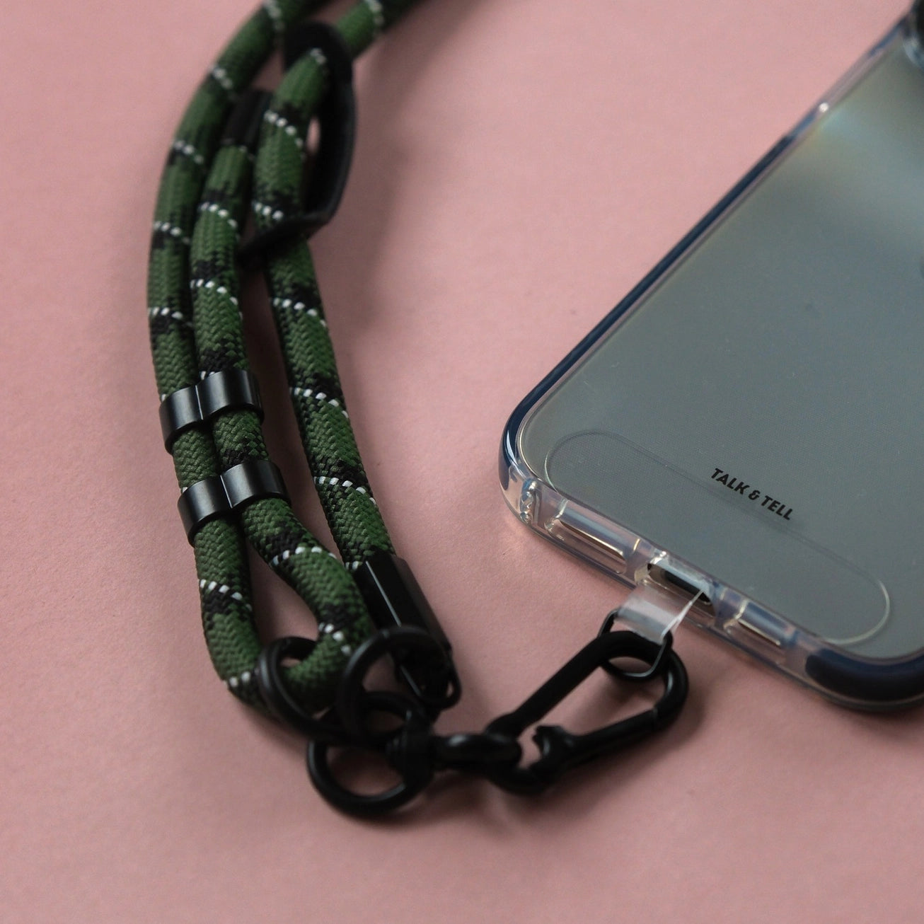Crossbody Lanyard Phone Strap in Green & Black Stripe