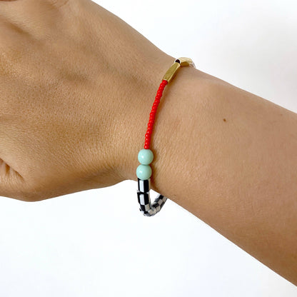 Memphis Beaded Bracelet in Mint Green & Red