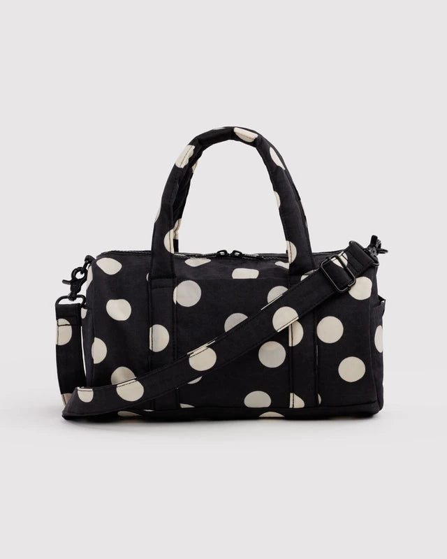 Baggu Nylon Duffle Bag in Black & Cream Polka Dot
