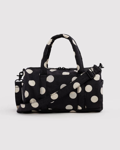 Baggu Nylon Duffle Bag in Black & Cream Polka Dot