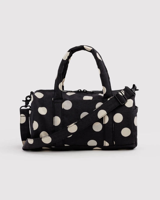 Baggu Nylon Duffle Bag in Black & Cream Polka Dot