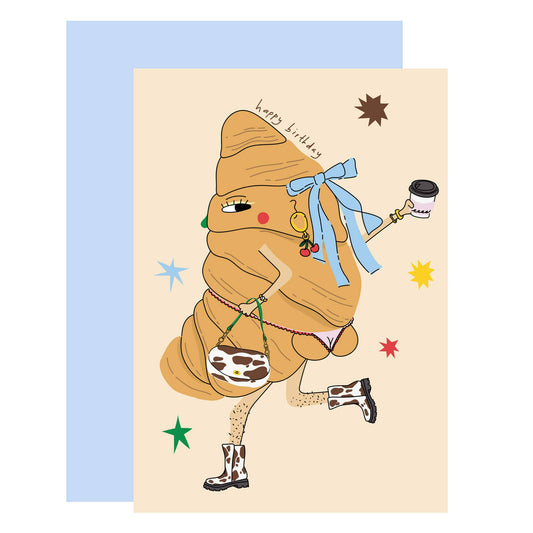 Croissant In Boots Birthday Card