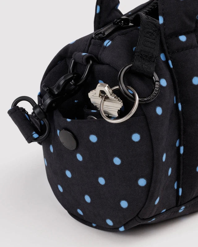Baggu Small Nylon Duffle Bag in Black & Sky Blue Micro Dot