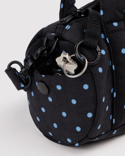 Baggu Small Nylon Duffle Bag in Black & Sky Blue Micro Dot