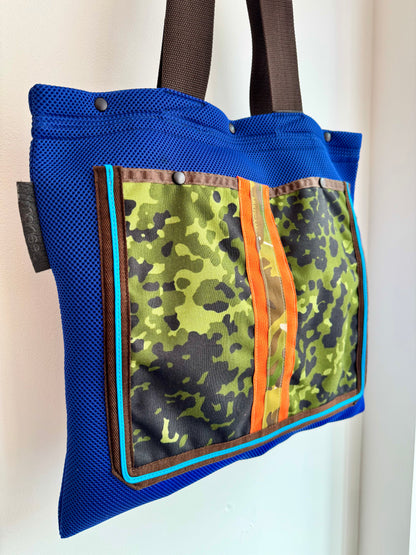 Electric Blue & Camo Scuba Mesh Tote Bag