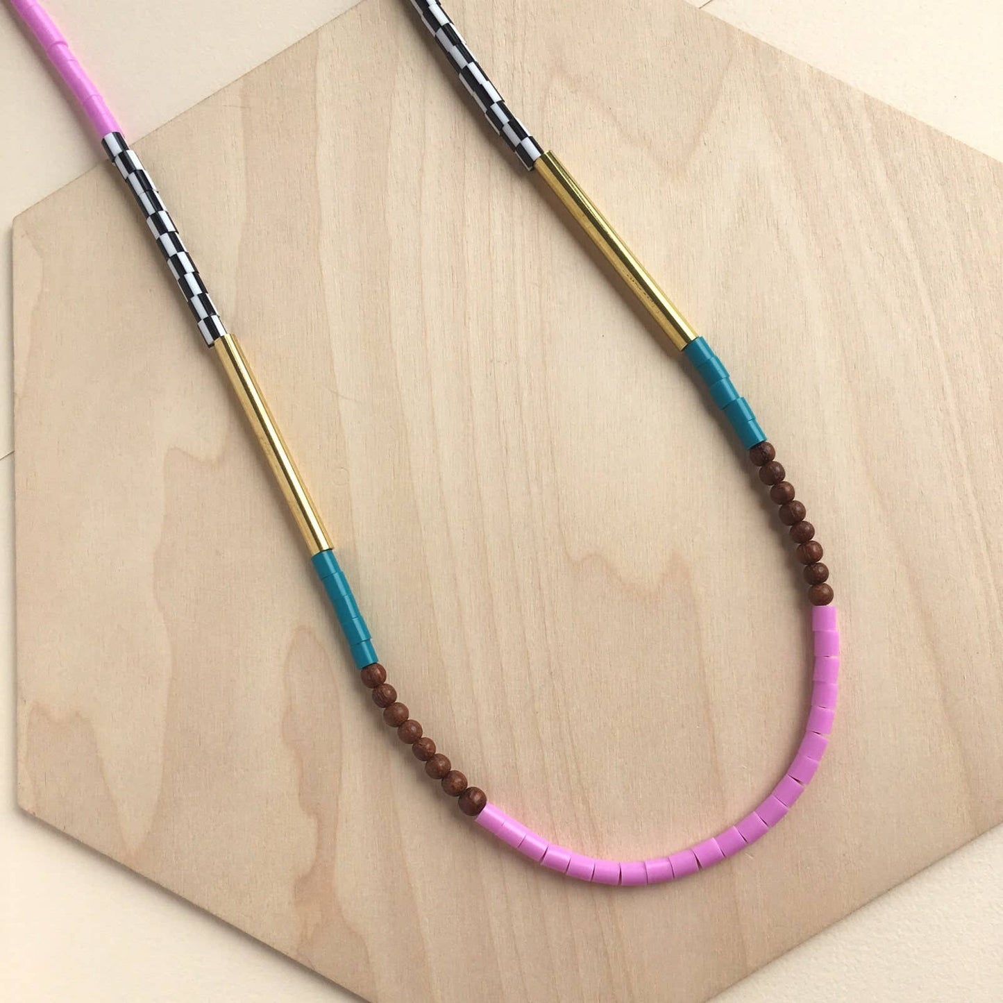 Colour Block Necklace in Teal & Grape