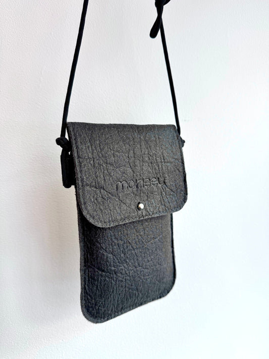Piñatex Vegan Leather Cross Body Phone Pouch in Black