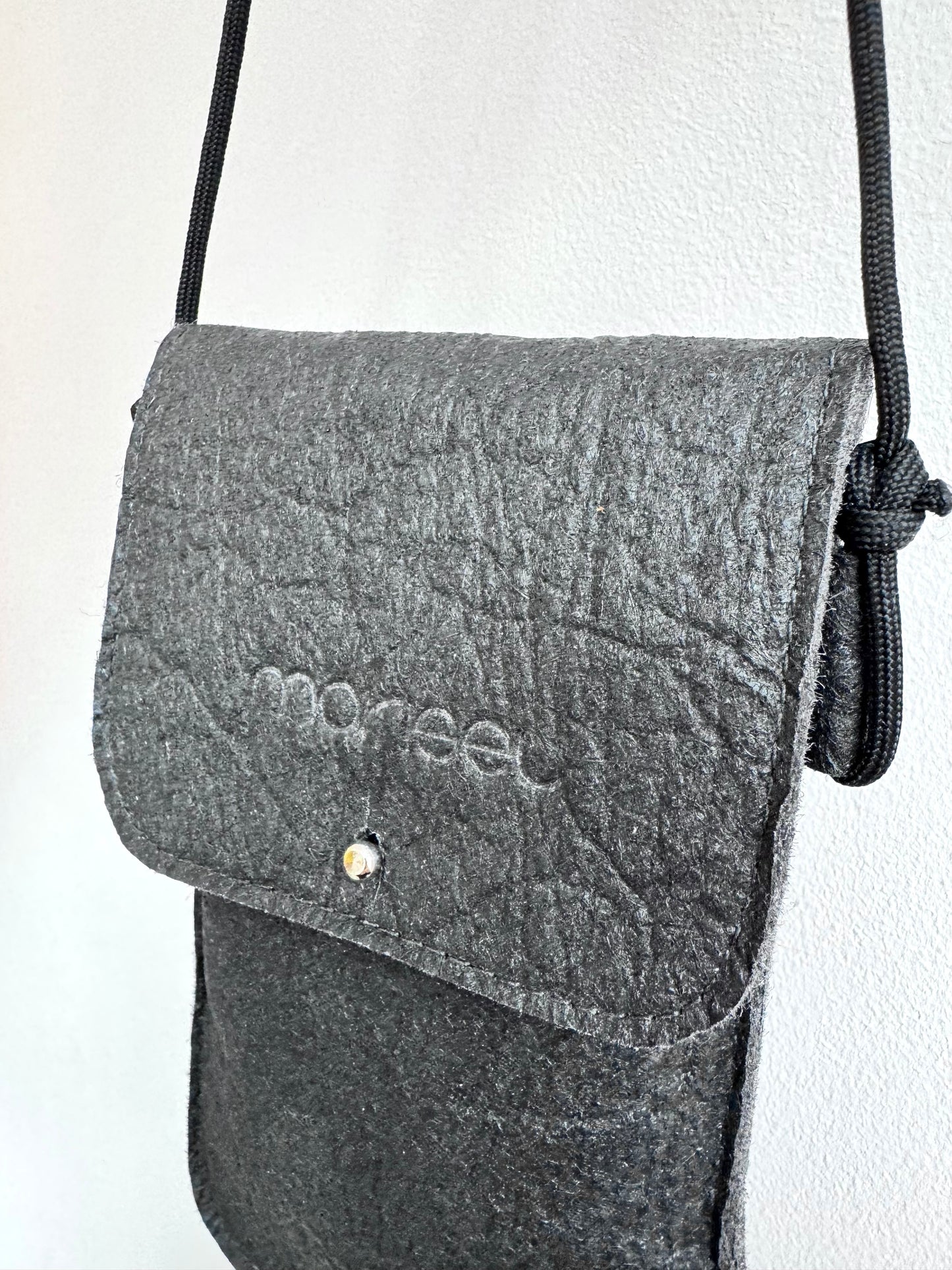 Piñatex Vegan Leather Cross Body Phone Pouch in Black