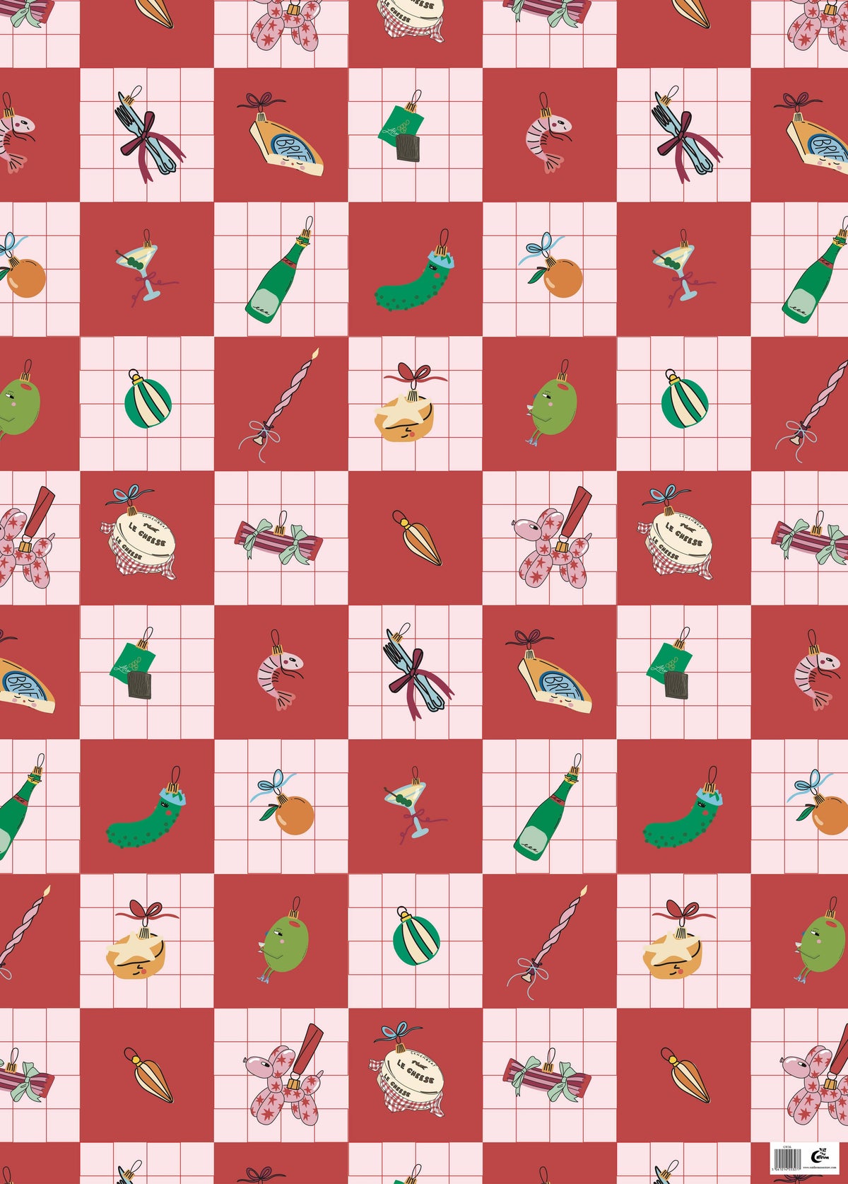 Checkered Baubles Christmas Gift Wrap Sheet