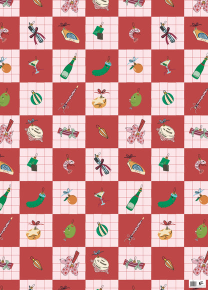 Checkered Baubles Christmas Gift Wrap Sheet