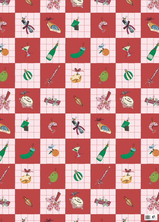 Checkered Baubles Christmas Gift Wrap Sheet