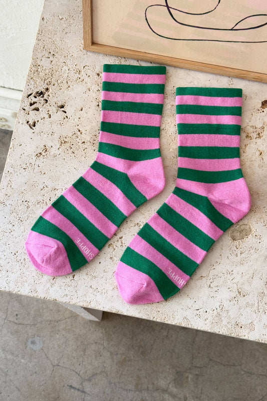 Wally Socks in Pink & Green Stripe