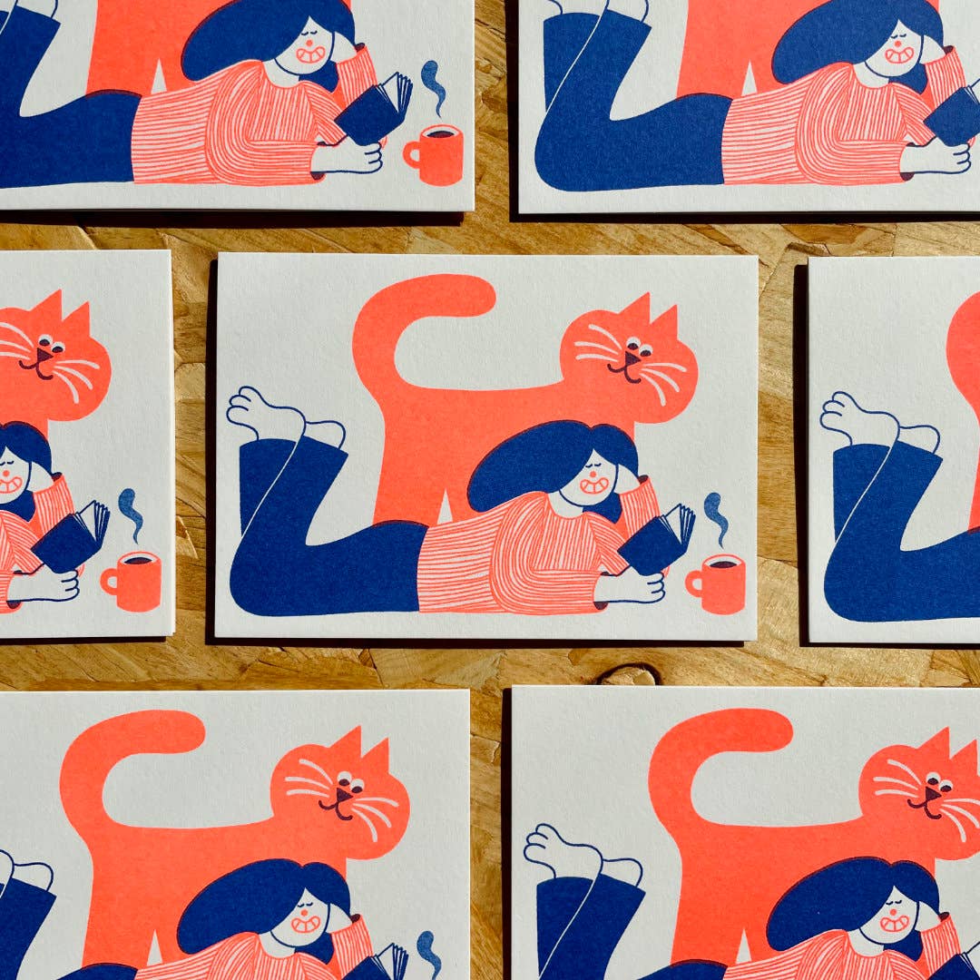 Reading Cat Greetings Card
