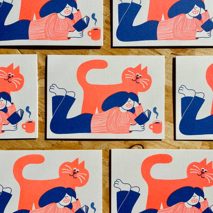 Reading Cat Greetings Card
