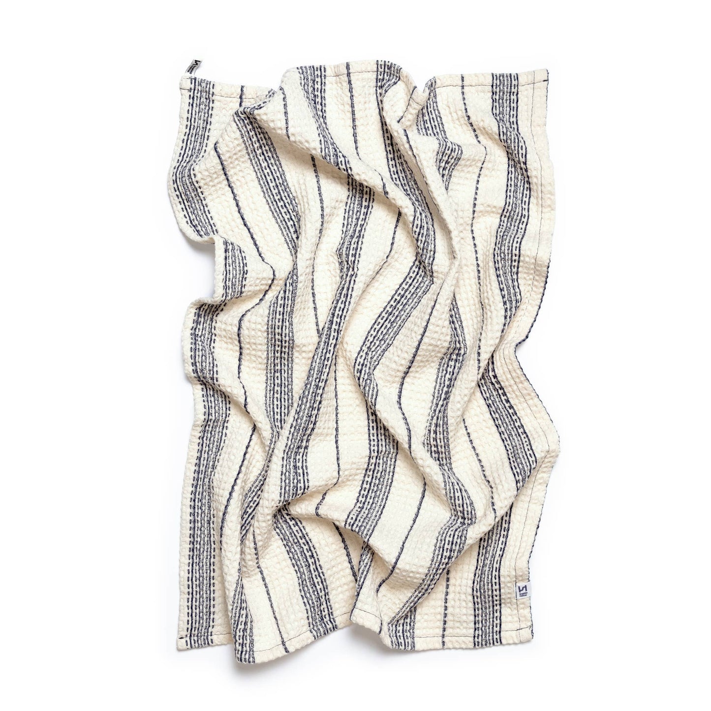 Cotton Waffle Tea Towels Pack of 2 in Cobalt & Ivory Stripe